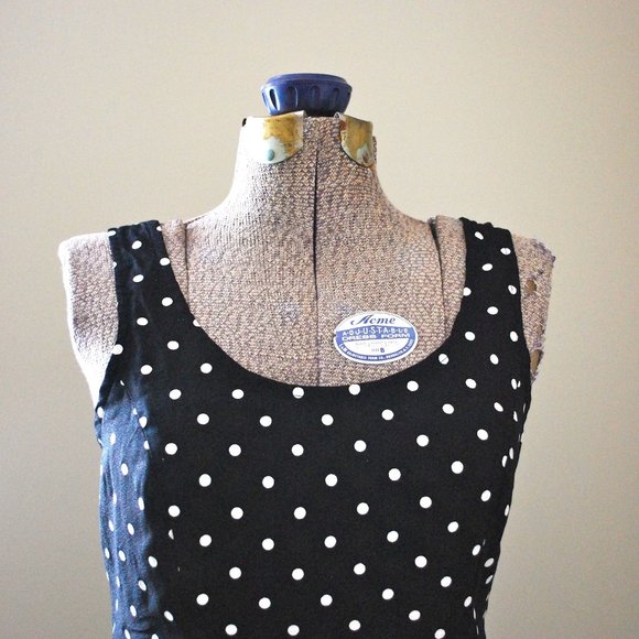 90s black and white polka dot mini dress (S/M) - Picture 1 of 7